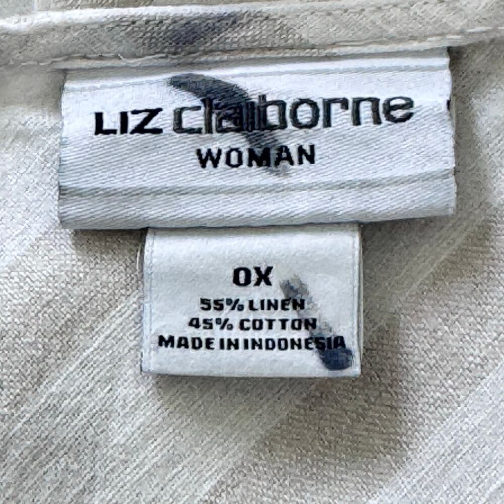 LIZ‎ CLABORNE Linen Sleeveless Dress Neutral Flax Chevron Striped Plus Size 0X - Picture 6 of 10